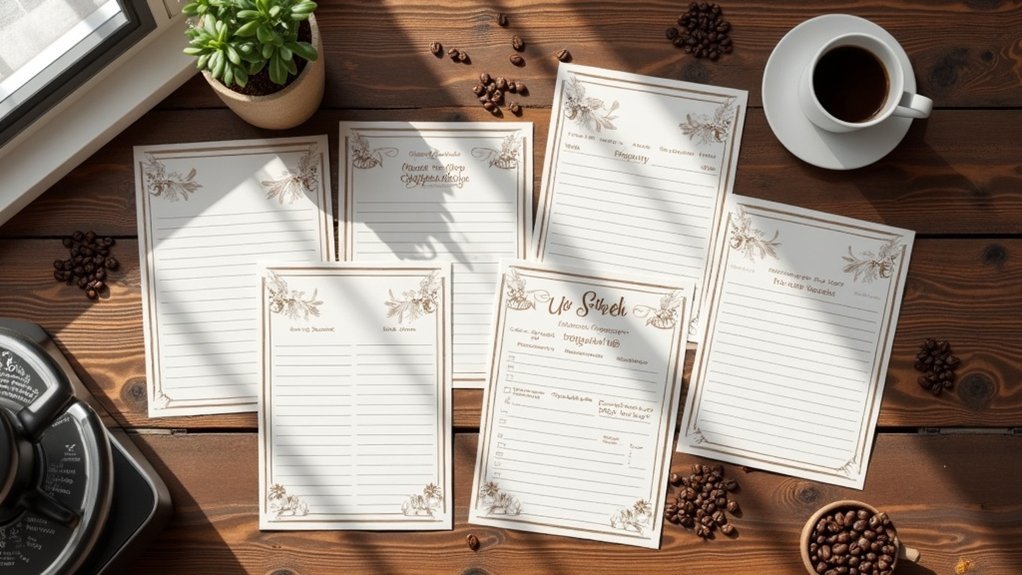 inventory sheets for coffee